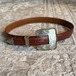 Elegant Al Beres USA Brown Leather Belt with Ornate Silver Buckle